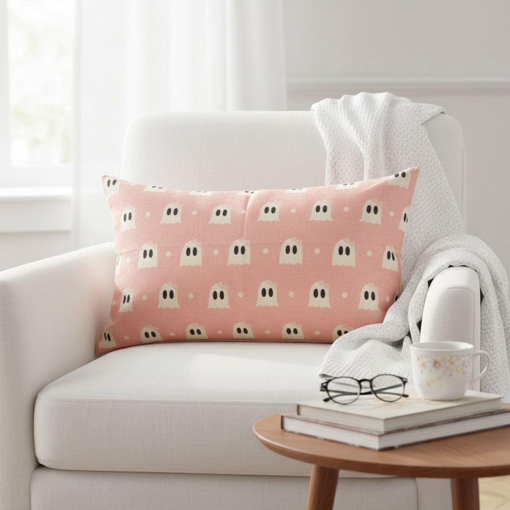 Halloween Pink Ghost Pillow Cover‎ 12"x20" Viral ghost